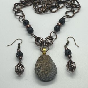 Rustic Stone & Copper Wire Wrapped Jewelry Set