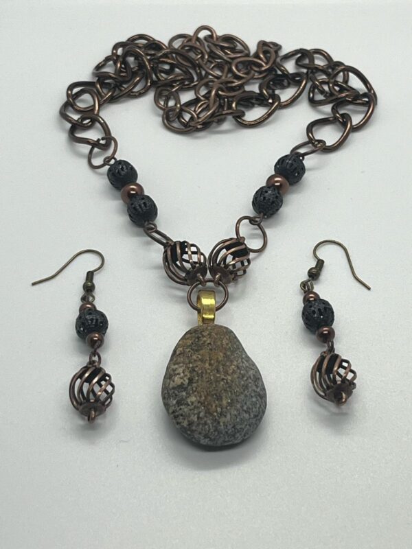 Rustic Stone & Copper Wire Wrapped Jewelry Set