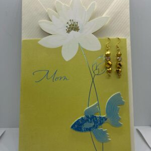 Mother’s Day Gift Set – Floral Card with Handmade Golden Earrings