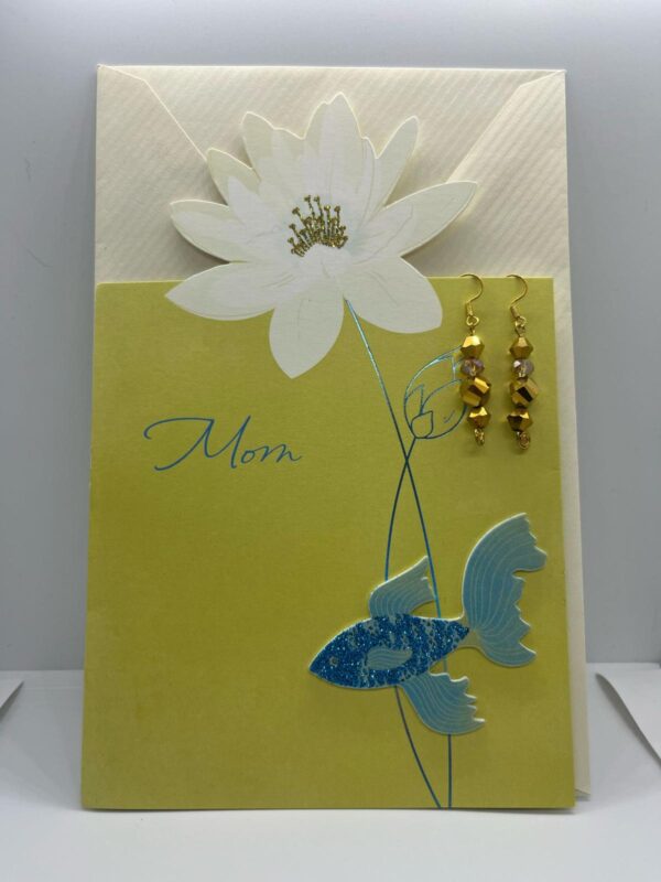 Mother’s Day Gift Set – Floral Card with Handmade Golden Earrings